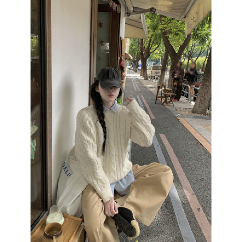 Photographed Autumn/Winter Korean Style Soft and Plump Thick Round Neck Crochet Loose Inner Layer Long Sleeve Knit Sweater