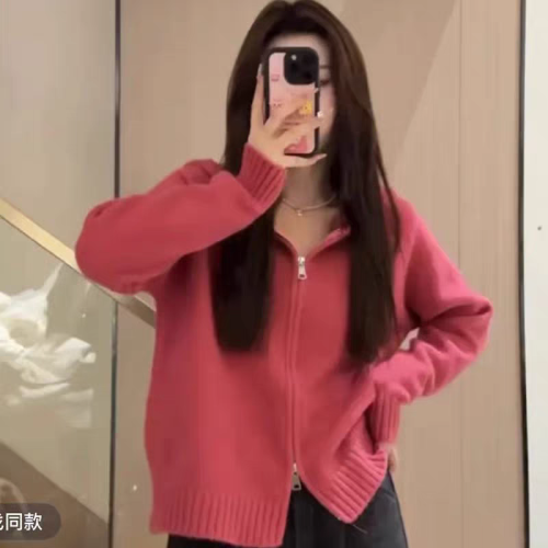 Women's Spring and Autumn New Han Style High-Grade Slouchy Loose Short Hooded Cardigan with Double Zippers