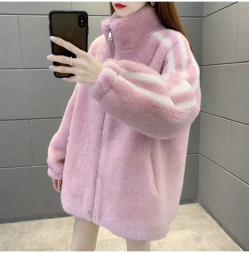 Women's Loose Fleece Lined Collar Fashion Matchable Rabbit Hair Warm Outerwear Top - New Autumn/Winter 2025 Korean Version