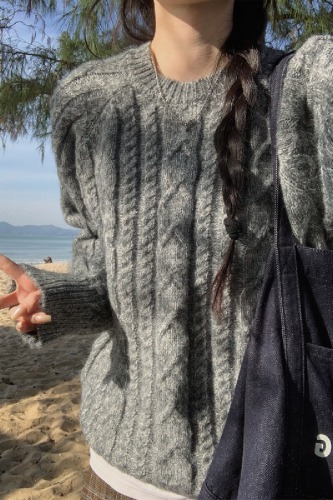 Photographed Autumn/Winter Korean Style Soft and Plump Thick Round Neck Crochet Loose Inner Layer Long Sleeve Knit Sweater