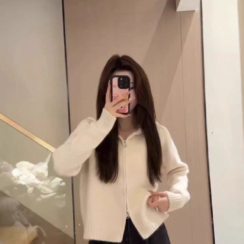 Women's Spring and Autumn New Han Style High-Grade Slouchy Loose Short Hooded Cardigan with Double Zippers