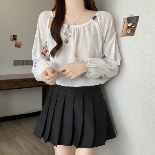 Hand-painted new plus-size women's loose lazy style, relaxed sense of craftsmanship embroidery high-end ramie shirt top