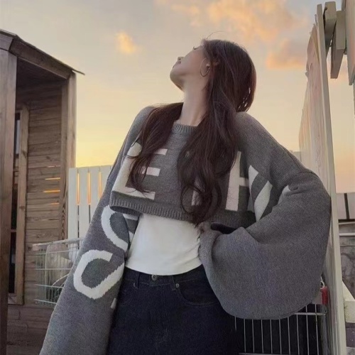 2025 South Korea Dongdaemun Autumn Batwing Sleeve Loose Alphabet Short Length Cardigan Top