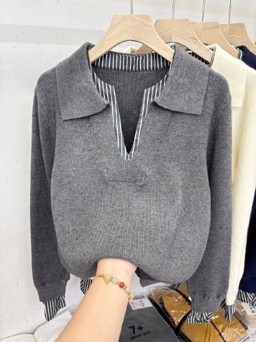 Seasonal Green 2025 Early Autumn New Fashion Collarless Mock Neck Top Knit Sweater for Women, Long Sleeve, Elegant and Slimming