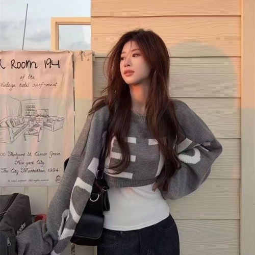 2025 South Korea Dongdaemun Autumn Batwing Sleeve Loose Alphabet Short Length Cardigan Top