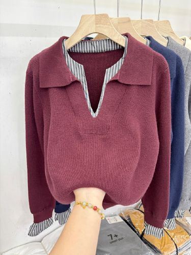 Seasonal Green 2025 Early Autumn New Fashion Collarless Mock Neck Top Knit Sweater for Women, Long Sleeve, Elegant and Slimming