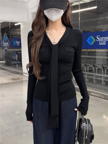 Photographed Korean-style atmosphere early autumn outfit 2025 new design sweater extremely good-looking design sweater