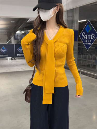 Photographed Korean-style atmosphere early autumn outfit 2025 new design sweater extremely good-looking design sweater