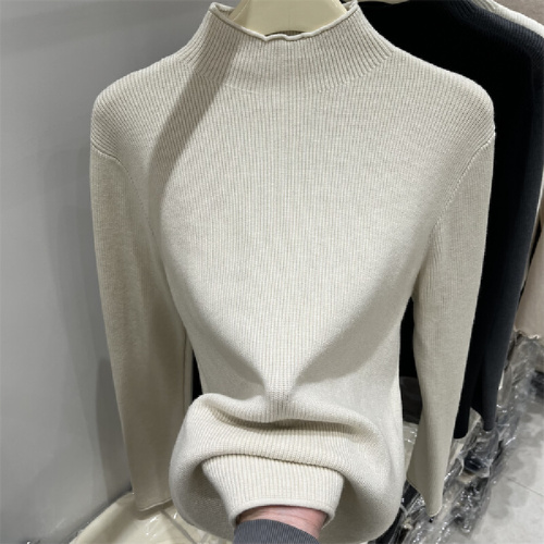 High-end solid color half-high collar long-sleeved knitted sweater for women, 2025 autumn/winter new style, innerwear, base layer top, thick
