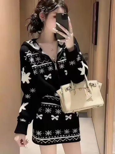 Korean-style Autumn/Winter Chic Knit Set for Women 2025 New Christmas Aesthetic Knit Top with Youthful Skirt Two-Piece Set