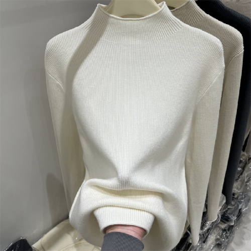High-end solid color half-high collar long-sleeved knitted sweater for women, 2025 autumn/winter new style, innerwear, base layer top, thick