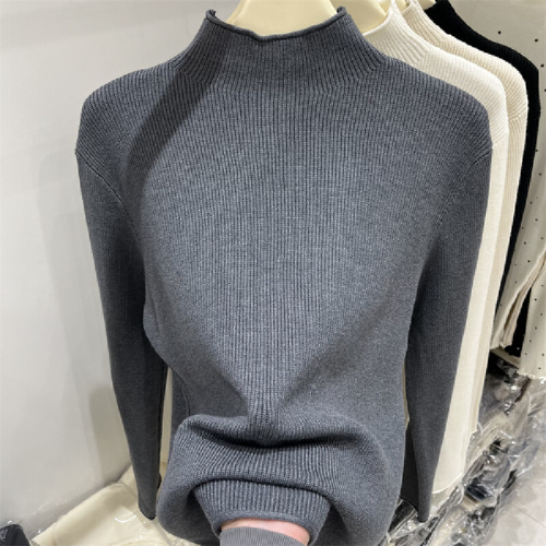 High-end solid color half-high collar long-sleeved knitted sweater for women, 2025 autumn/winter new style, innerwear, base layer top, thick