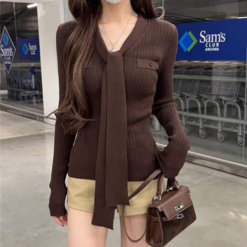 Photographed Korean-style atmosphere early autumn outfit 2025 new design sweater extremely good-looking design sweater