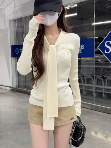 Photographed Korean-style atmosphere early autumn outfit 2025 new design sweater extremely good-looking design sweater