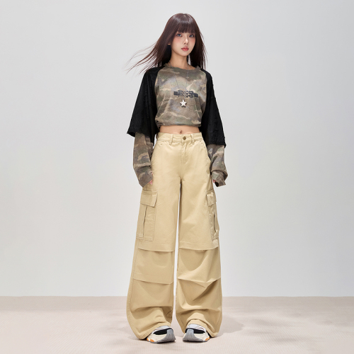 Photographed~ Stylish, Cool, Pure Cotton Work Pants, Casual Wide-Leg Denim Jeans, Loose Cut, Pockets, Relaxed, Personality Fashion