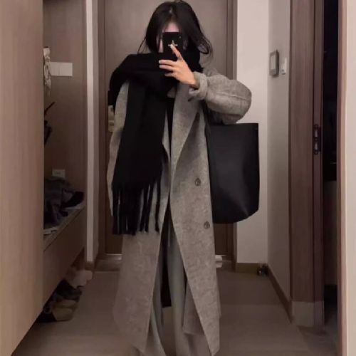 Pink Double-Faced Wool Coat Women's Outerwear 2025 New Arrival Korean Style Autumn/Winter Coat Double-Faced Wool Coat Women's Medium-Long Coat