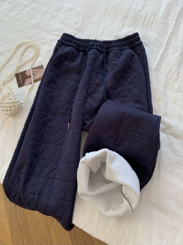 Northeast Thick Fleece Lined Wide Leg Pants 2025 New Winter Outerwear Straight Leg Warm Pants