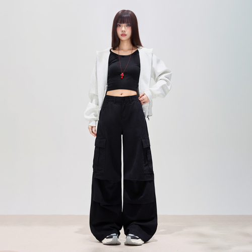 Photographed~ Stylish, Cool, Pure Cotton Work Pants, Casual Wide-Leg Denim Jeans, Loose Cut, Pockets, Relaxed, Personality Fashion