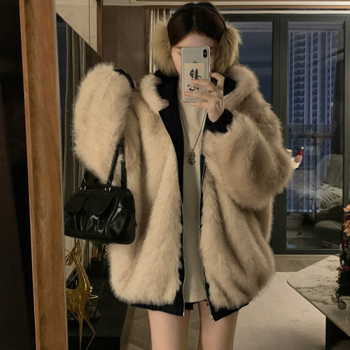 Photographed Zhaoshandiao Hooded Wool-Blend Cotton Coat for Women, Dual-Side Wear, 2025 Winter, Small Figure, Fur-Like Warm Cotton Jacket