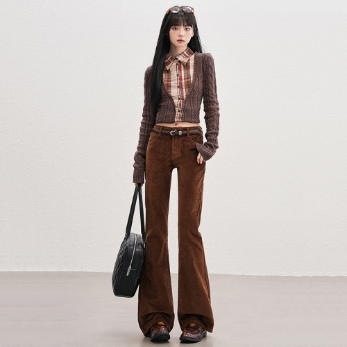 Real shot—Autumn and winter new velvet-lined casual pants for women: warm, Mélange-style slim-fit versatile flared trousers.