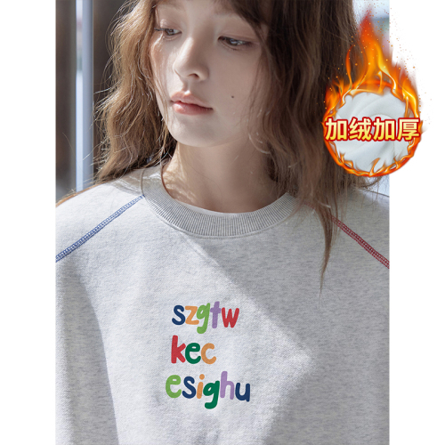 Official Image Pure Cotton & Bamboo Composite Acrylic Fleece 420g Fleece Sweatshirt Autumn/Winter New Style Trend Round Neck Warm Top