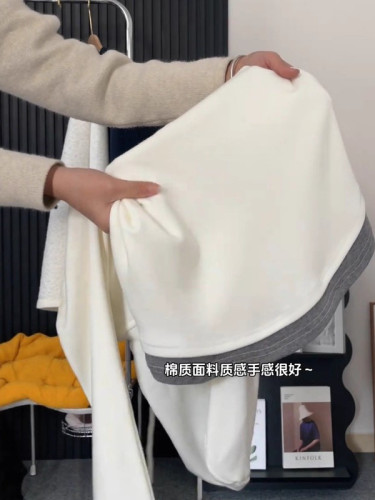 Hooded Half-Zip Fake Two-Piece Sweatshirt for Women, Autumn/Winter, Plus Size, for Chubby Girls, Loose-Fitting, Slimming Inner Layer Base Shirt, Long-Sleeved Top