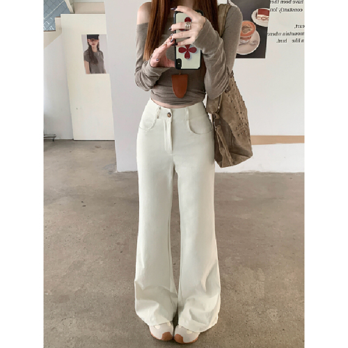 Real-shot 2025 Winter Apricot Color Flared Pants for Women: High-Waisted, Slimming Casual Pants, Straight-Leg Pants with a Flowing Drape, Floor-Length Horseshoe Pants.