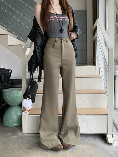 Real-shot 2025 Winter Apricot Color Flared Pants for Women: High-Waisted, Slimming Casual Pants, Straight-Leg Pants with a Flowing Drape, Floor-Length Horseshoe Pants.