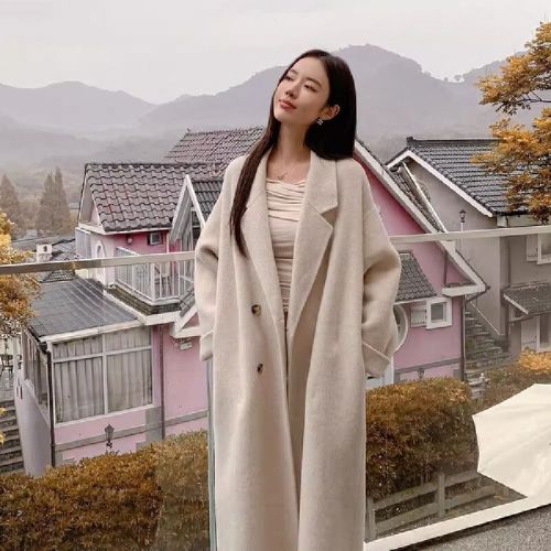 Pink Double-Faced Wool Coat Women's Outerwear 2025 New Arrival Korean Style Autumn/Winter Coat Double-Faced Wool Coat Women's Medium-Long Coat
