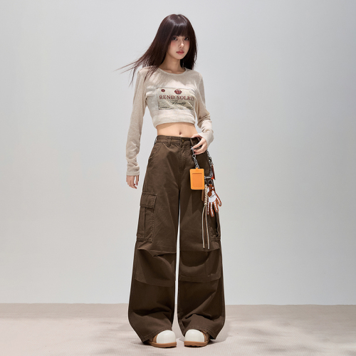 Photographed~ Stylish, Cool, Pure Cotton Work Pants, Casual Wide-Leg Denim Jeans, Loose Cut, Pockets, Relaxed, Personality Fashion