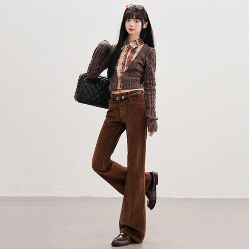 Real shot—Autumn and winter new velvet-lined casual pants for women: warm, Mélange-style slim-fit versatile flared trousers.