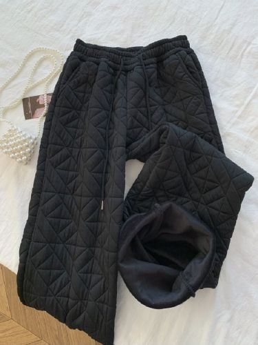 Northeast Thick Fleece Lined Wide Leg Pants 2025 New Winter Outerwear Straight Leg Warm Pants