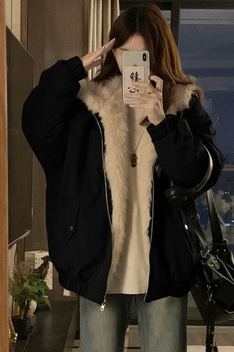 Photographed Zhaoshandiao Hooded Wool-Blend Cotton Coat for Women, Dual-Side Wear, 2025 Winter, Small Figure, Fur-Like Warm Cotton Jacket