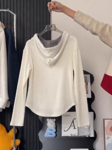 Hooded Half-Zip Fake Two-Piece Sweatshirt for Women, Autumn/Winter, Plus Size, for Chubby Girls, Loose-Fitting, Slimming Inner Layer Base Shirt, Long-Sleeved Top