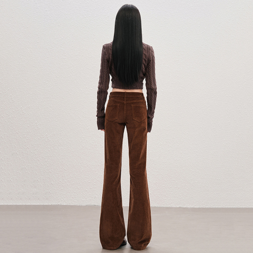 Real shot—Autumn and winter new velvet-lined casual pants for women: warm, Mélange-style slim-fit versatile flared trousers.
