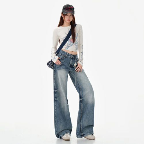 Photographed~ American Retro Light Color Wide Leg Pants for Women High-Waisted Drape 2026 Spring New Loose and Slimming Jeans