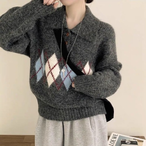 Korean Dongdaemun Mirel Polo Collar Sweater for Women, Lazy Outerwear for Early Autumn and Winter, Loose Chic Knit Top