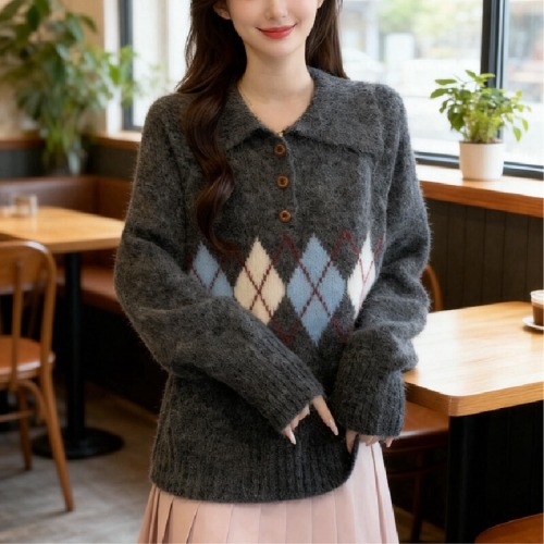 Korean Dongdaemun Mirel Polo Collar Sweater for Women, Lazy Outerwear for Early Autumn and Winter, Loose Chic Knit Top