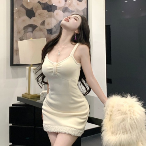 Photographed Sweet and Gentle Plush Jacket Sexy Strappy Short Dress