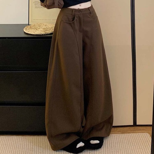 Photographed khaki color loose wide-leg pants casual woolen winter retro American straight-leg pants versatile pants