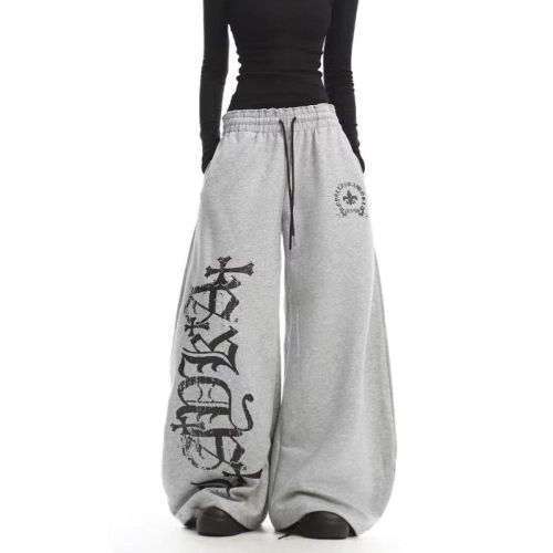 Korean Print Drawstring Street Dance Hip Hop Hip-Hop Casual Pants for Women Jazz Dance Jazz Trousers Sports Street Fashion