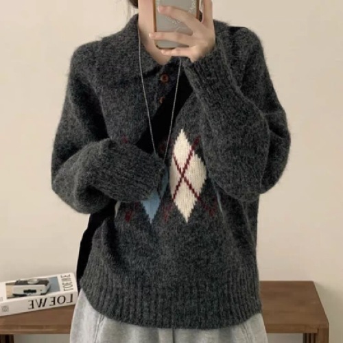 Korean Dongdaemun Mirel Polo Collar Sweater for Women, Lazy Outerwear for Early Autumn and Winter, Loose Chic Knit Top