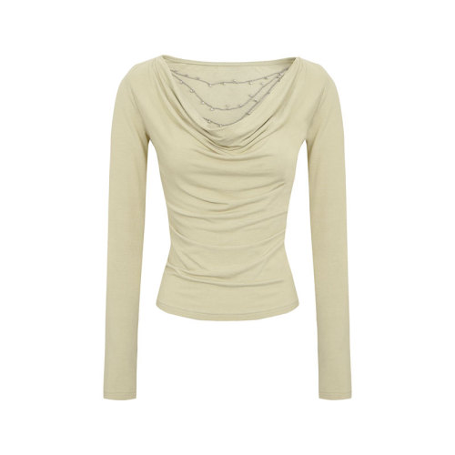 A chain-link long-sleeved base shirt for early autumn, new slim-fit T-shirt with design details, collar-style top.