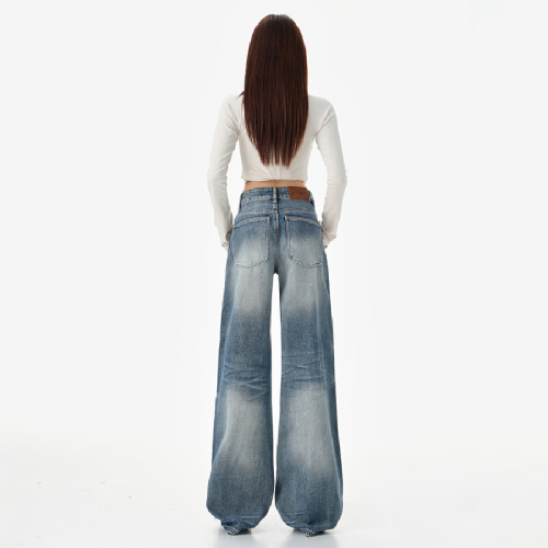 Photographed~ American Retro Light Color Wide Leg Pants for Women High-Waisted Drape 2026 Spring New Loose and Slimming Jeans