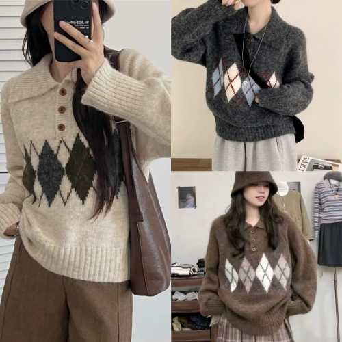 Korean Dongdaemun Mirel Polo Collar Sweater for Women, Lazy Outerwear for Early Autumn and Winter, Loose Chic Knit Top