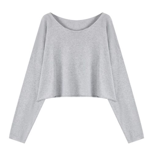 Photographed Gray Large Round Neck Knit Long Sleeve Women's Winter 2025 New Loose Slimming Outerwear Short Top
