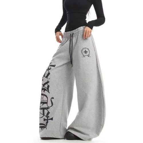 Korean Print Drawstring Street Dance Hip Hop Hip-Hop Casual Pants for Women Jazz Dance Jazz Trousers Sports Street Fashion