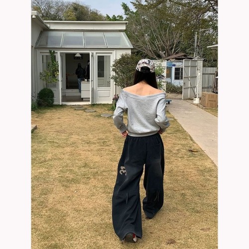 Vintage Retro Rock Music Camouflage Patchwork Workwear Women's Winter False Two-Piece Wide Leg Floor-Length Pants with Fleece Lining