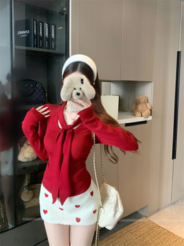 Shooted Design Sense Sheer Knoted Slimming Outerwear Knit Top for Women to Wear Underneath