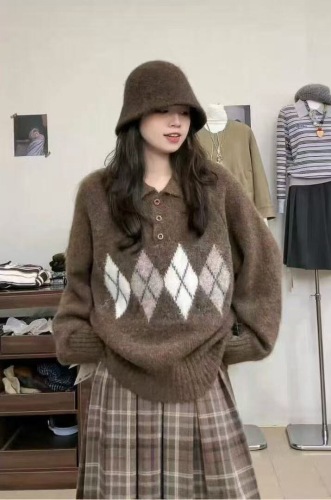 Korean Dongdaemun Mirel Polo Collar Sweater for Women, Lazy Outerwear for Early Autumn and Winter, Loose Chic Knit Top